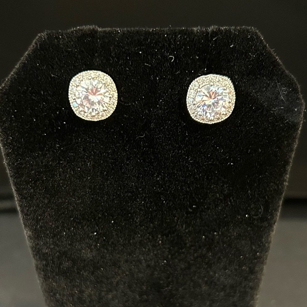 Diamond Simulant Stud Earrings with a Halo of Smaller Diamon Simulants